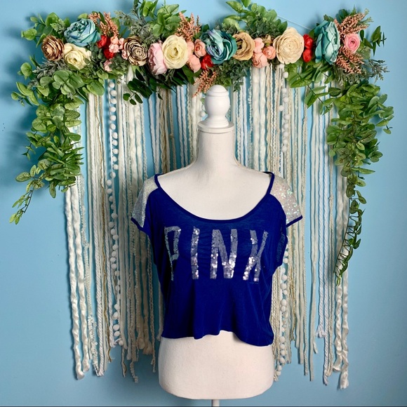 Victoria’s Secret PINK Sequin Crop Tee Small - Picture 1 of 5